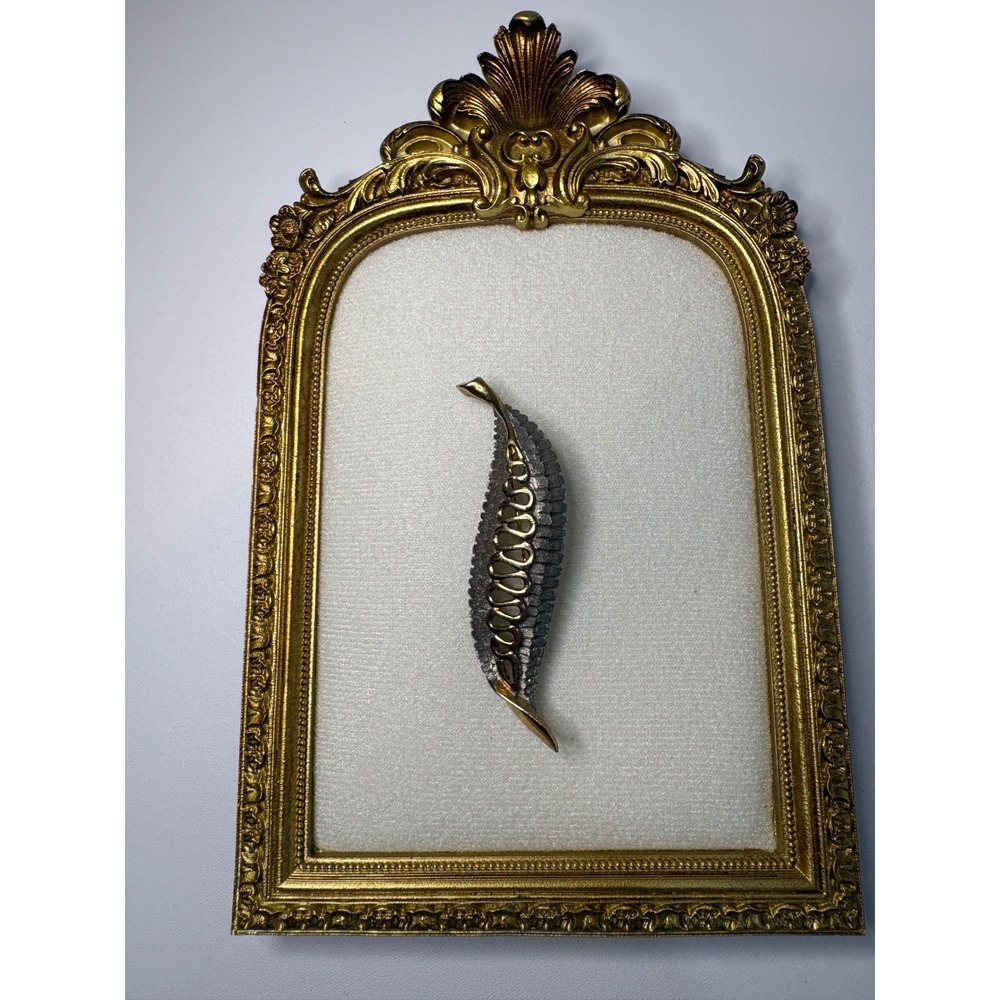 Vintage Two Tone Leaf Brooch Gold Silver Textured Mid Century Modern Pin 3.25"